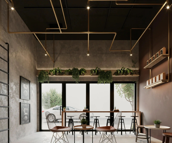 JAMOKA café counter with marble bar and illuminated logo